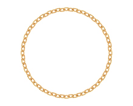 Realistic gold circle frame chain texture. Golden round chains link isolated on white background. Jewelry chainlet three dimensional design element. vector