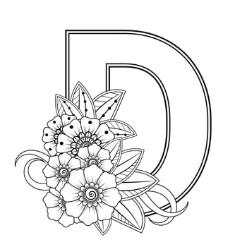 Floral Background with mehndi flower. Decorative ornament in ethnic oriental style, doodle ornament, outline hand draw. Coloring book page. vector