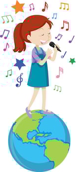 Singer girl singing on earth planet vector
