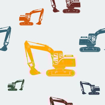 Editable Side View Flat Monochrome Excavators Vector Illustration in Various Colors as Seamless Pattern for Creating Background of Vehicle or Construction Industry Related Design