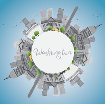 Washington DC city skyline with Gray Landmarks and Copy Space. vector