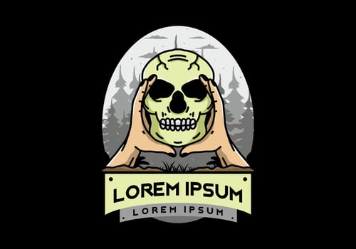 Two hand holding a skull illustration badge vector