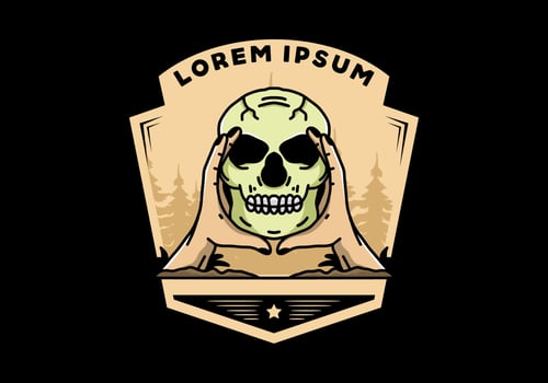 Two hand holding a skull illustration badge vector