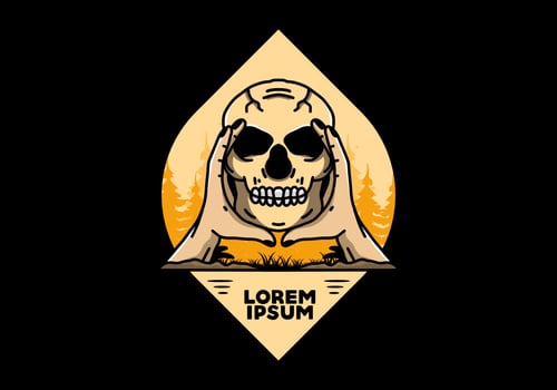 Two hand holding a skull illustration badge vector