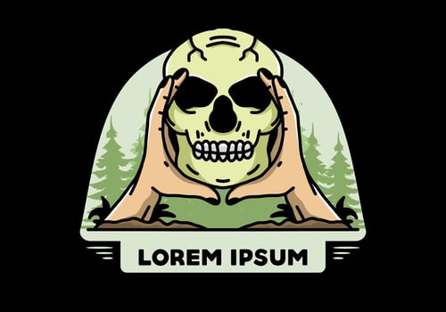 Two hand holding a skull illustration badge vector