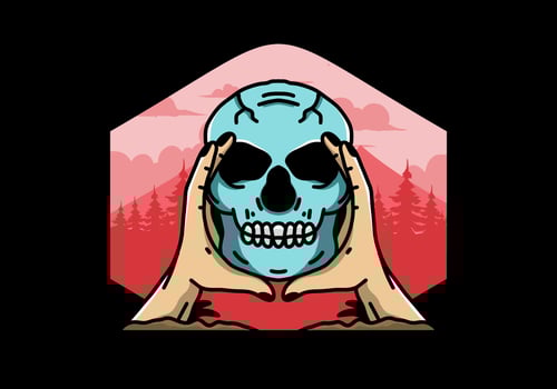 Two hand holding a skull illustration badge vector