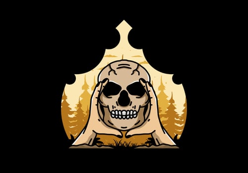 Two hand holding a skull illustration badge vector