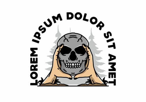 Two hand holding a skull illustration badge vector