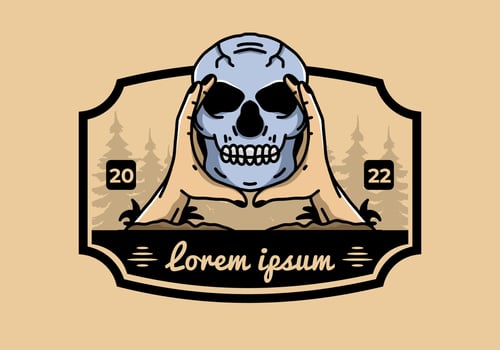 Two hand holding a skull illustration badge vector