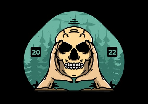 Two hand holding a skull illustration badge vector