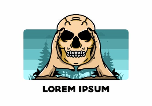 Two hand holding a skull illustration badge vector