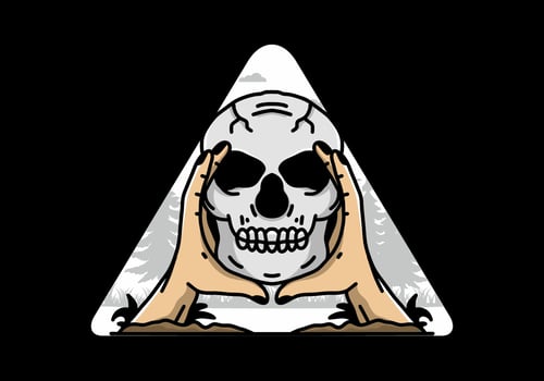 Two hand holding a skull illustration badge vector