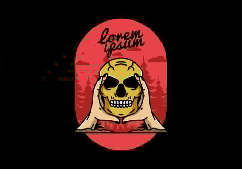 Two hand holding a skull illustration badge vector