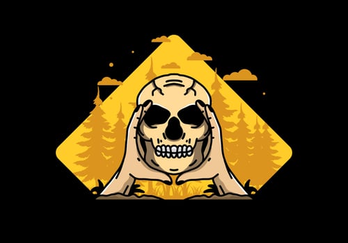 Two hand holding a skull illustration badge vector