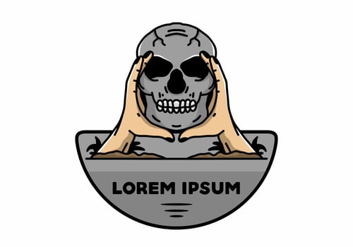 Two hand holding a skull illustration badge vector