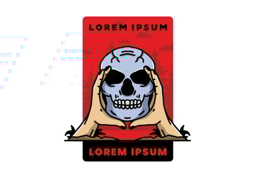 Two hand holding a skull illustration badge vector