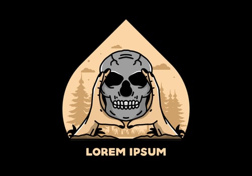 Two hand holding a skull illustration badge vector