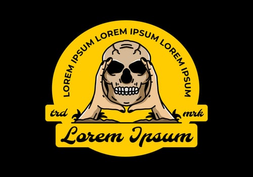 Two hand holding a skull illustration badge vector