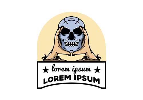 Two hand holding a skull illustration badge vector