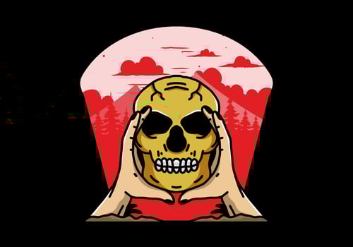 Two hand holding a skull illustration badge vector
