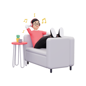 3d man unwinds while listening to music illustration png