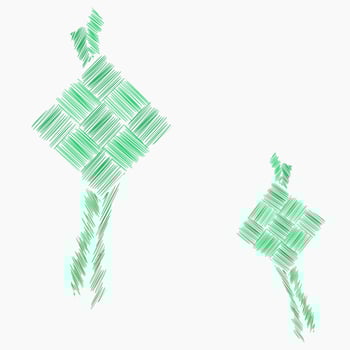 Editable Eid Mubarak Concept with Indonesian or Malaysian Ketupat Packed Rice in Shading Lines Style for Text Background vector