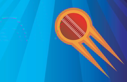 Speedy Test Cricket Red Leather Ball in Cricket Stadium Grass Pattern Blue Gradient Background vector