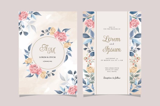 Elegant Floral Hand Drawn Wedding Invitation Card Template vector
