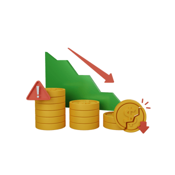 3d rendering bankrupt concept with bar graph and coins png