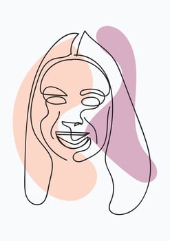 One Line drawing woman with floral from head vector