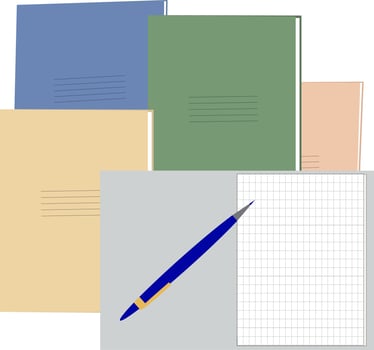 School supplies for learning. Notebooks and color pencils. Back to school. Education concept. Vector illustration