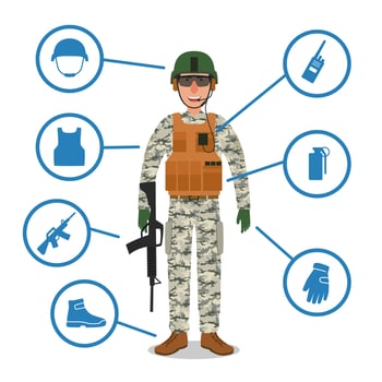 Army soldier with military equipment vector