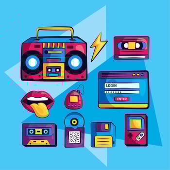 ten 90s nostalgia icons vector