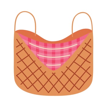 basket straw with tableclothes vector