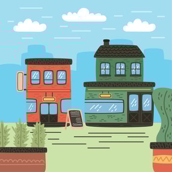 stores and chalkboard vector