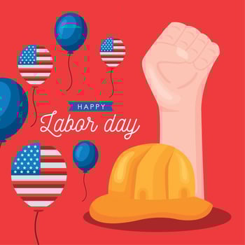 labor day lettering with balloons vector