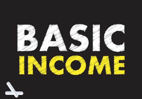 Basic income writing text on black chalkboard. vector illustration