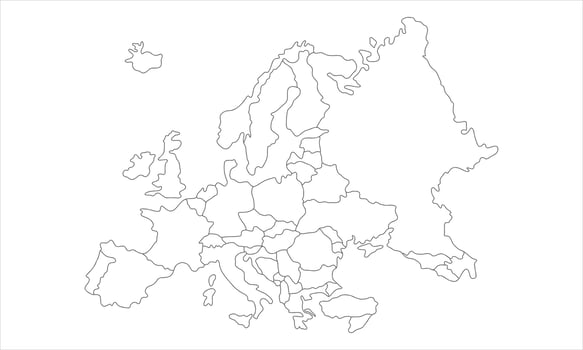 white background of europe map with line art design vector