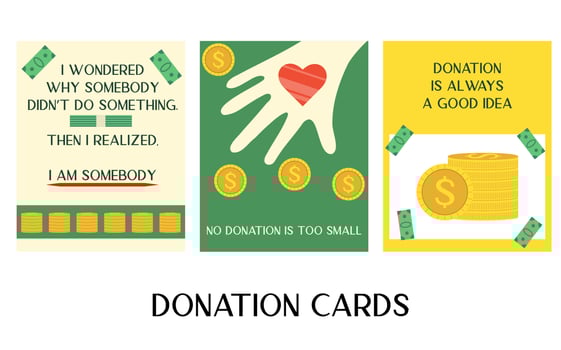 Donation is always a good idea card. Charity gift card for volunteering. Collect contribution from budget vector