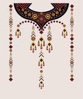 Neckline Kaftans. Geometrical And Ethnic Textile neckline design and motif for textile branding Fabric illustration Design for cover, fabric, textile, wraps. Vector Illustration