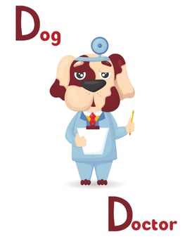 Latin alphabet ABC animal professions starting with d dog doctor in cartoon style. vector