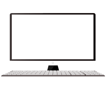Black and white All In One PC  with  keyboard  on transparent background. png