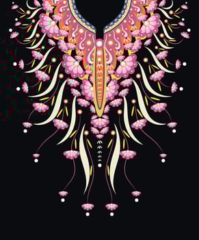 Neckline Kaftans. Ethnic and Tribal style. Designs from Gometic Floral Mix Butterfly Necklaces to Use with Clothing and Wraps. Vector Illustration