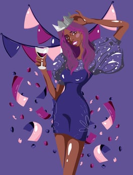 A young girl at a party. Nightclub invitation. Young party girl in a mini dress. Modern girl, great design for any purpose. Vector holiday illustration. The concept of female beauty.