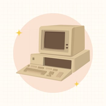 Retro computer, old classic computer flat design style vector