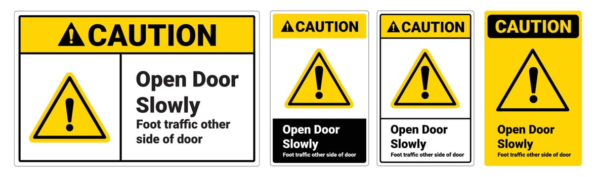 Open door slowly, foot traffic other side of door warning vector