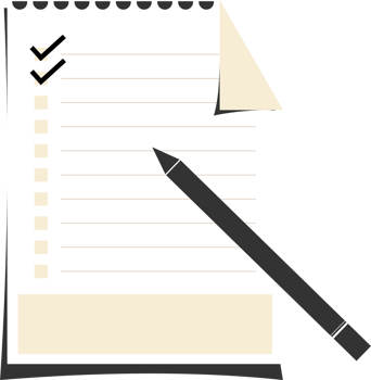 Digital drawing of a page of planner or to do list in light color with a pen with two markers done in black color. png