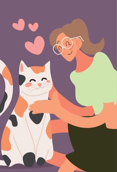 woman caring her cat vector