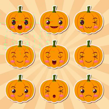 Funny cartoon halloween pumpkin sticker icons vector