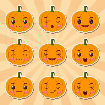 Funny cartoon halloween pumpkin sticker icons vector